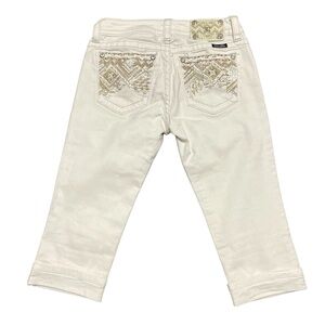 MISS ME Signature Capri Cuffed Womens 26 (27W×19.5L)  Embellished White Denim